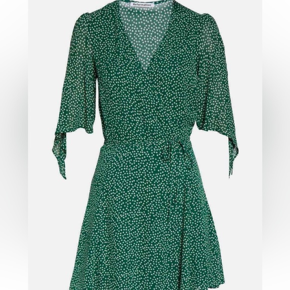 Reformation Green Sammy Wrap Dress White Small Floral Print, Size S - Picture 8 of 13